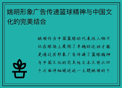 姚明形象广告传递篮球精神与中国文化的完美结合